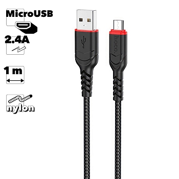 USB кабель Hoco X59 Victory MicroUSB, 1 метр, 2.4A, нейлон, черный